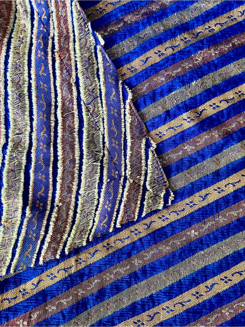 Striped Luxy Indigo & Gold & Bronze Textured Wrap Shawl Scarf Dupatta Chunni - Picture 2 of 11